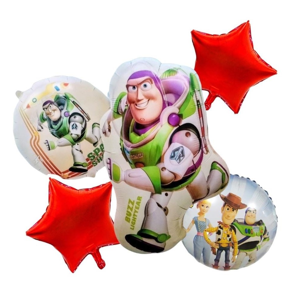 Kit X5 Globos Metalizados Buzz Lightyear Toy Story